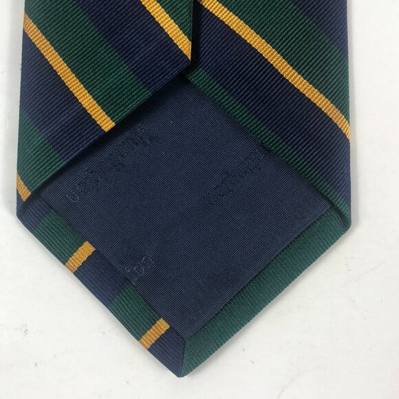 Vintage Huntington Stripe Tie Pure Silk Navy Blue Green Gold Made in USA Rep Tie - Picture 3 of 5